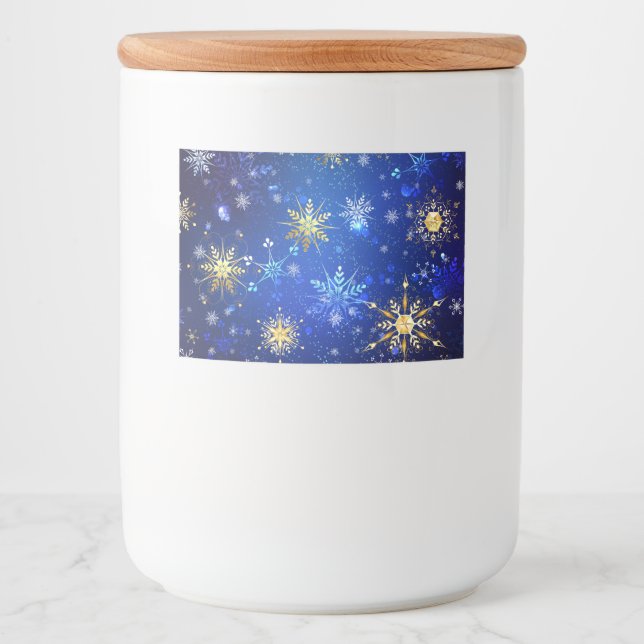 XMAS Blue Background with Golden Snowflakes Food Label (Front)