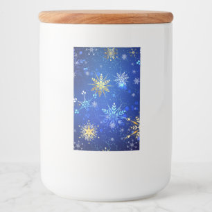 XMAS Blue Background with Golden Snowflakes Food Label