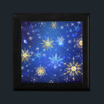 XMAS Blue Background with Golden Snowflakes Gift Box<br><div class="desc">Blue Christmas background with gold and white jewellery snowflakes. Golden snowflakes. XMAS.</div>