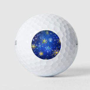 XMAS Blue Background with Golden Snowflakes Golf Balls