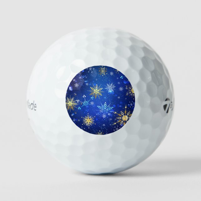 XMAS Blue Background with Golden Snowflakes Golf Balls (Front)