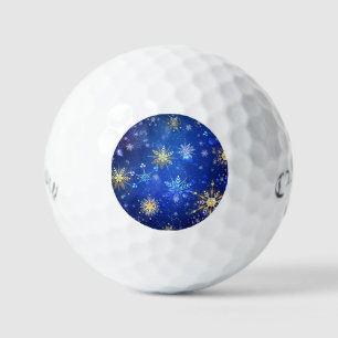 XMAS Blue Background with Golden Snowflakes Golf Balls