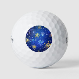 XMAS Blue Background with Golden Snowflakes Golf Balls