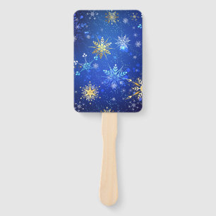 XMAS Blue Background with Golden Snowflakes Hand Fan