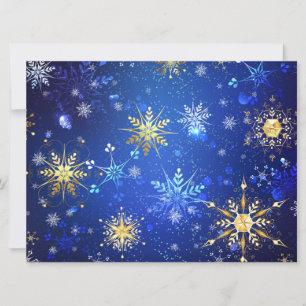 XMAS Blue Background with Golden Snowflakes Holiday Card