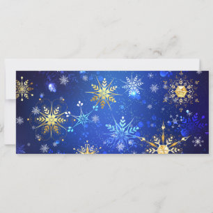 XMAS Blue Background with Golden Snowflakes Holiday Card