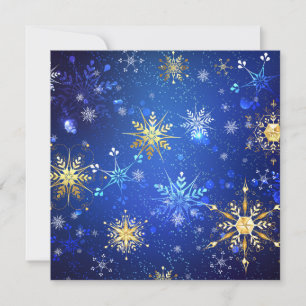 XMAS Blue Background with Golden Snowflakes Holiday Card