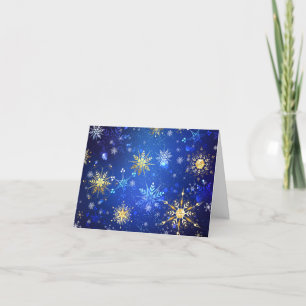 XMAS Blue Background with Golden Snowflakes Holiday Card