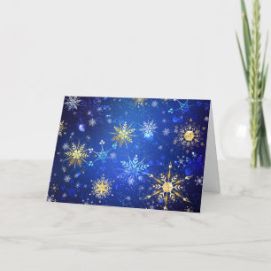 XMAS Blue Background with Golden Snowflakes Invitation