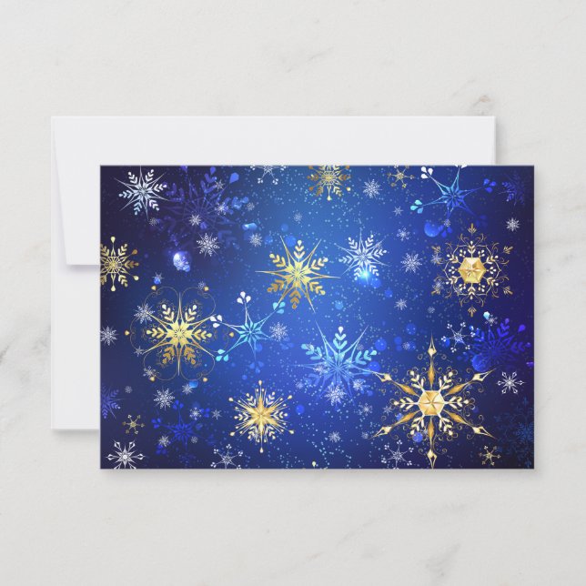 XMAS Blue Background with Golden Snowflakes Invitation (Front)
