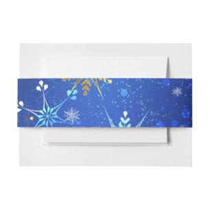 XMAS Blue Background with Golden Snowflakes Invitation Belly Band