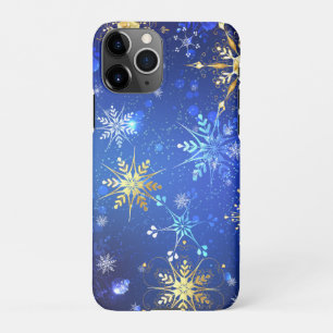 XMAS Blue Background with Golden Snowflakes iPhone 11Pro Case