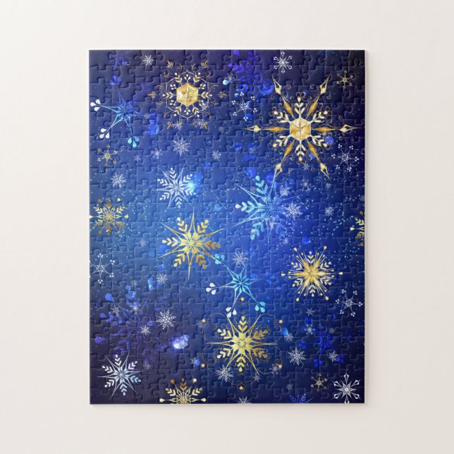 XMAS Blue Background with Golden Snowflakes Jigsaw Puzzle (Vertical)