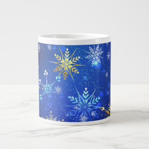 XMAS Blue Background with Golden Snowflakes Large Coffee Mug