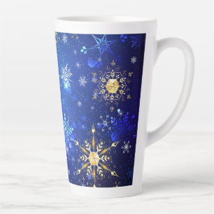 XMAS Blue Background with Golden Snowflakes Latte Mug