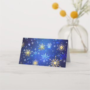 XMAS Blue Background with Golden Snowflakes Loyalty Card