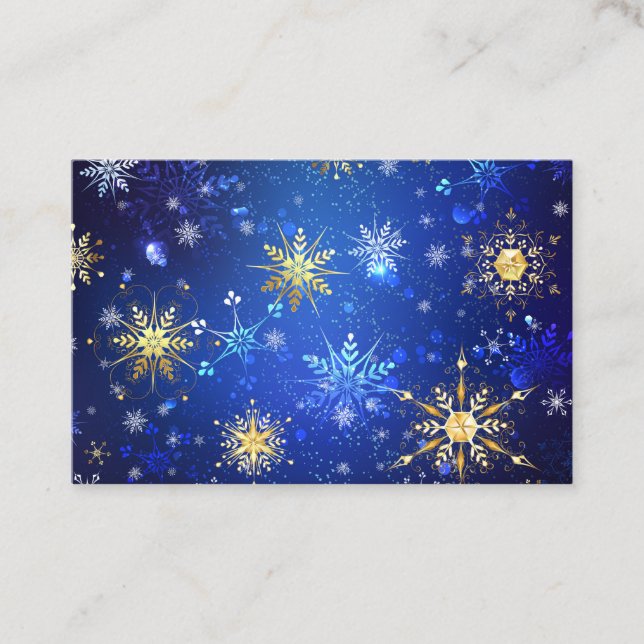 XMAS Blue Background with Golden Snowflakes Loyalty Card (Front)