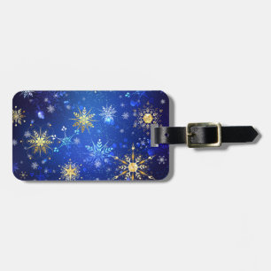 XMAS Blue Background with Golden Snowflakes Luggage Tag