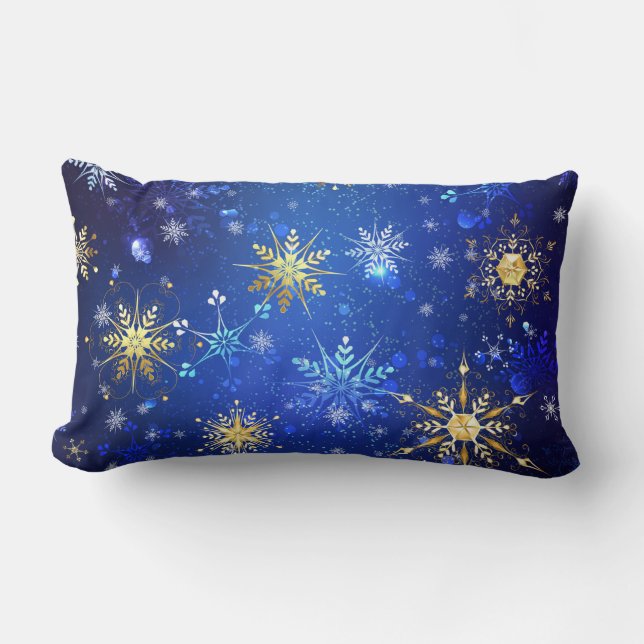 XMAS Blue Background with Golden Snowflakes Lumbar Cushion (Front)