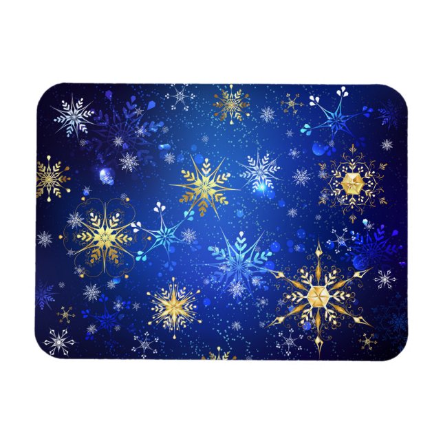 XMAS Blue Background with Golden Snowflakes Magnet (Horizontal)