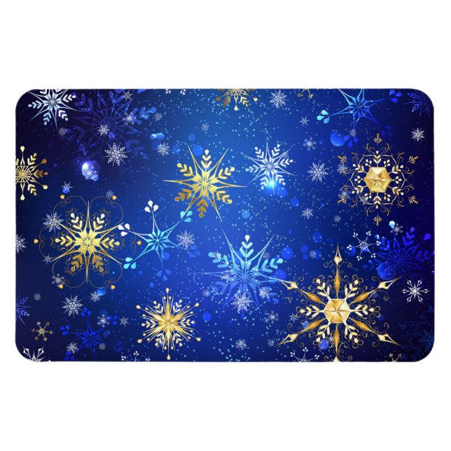 XMAS Blue Background with Golden Snowflakes Magnet (Horizontal)