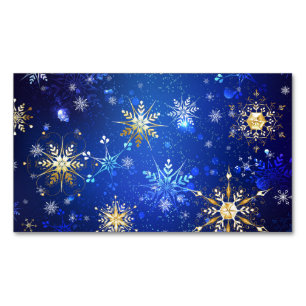 XMAS Blue Background with Golden Snowflakes Magnetic Business Card