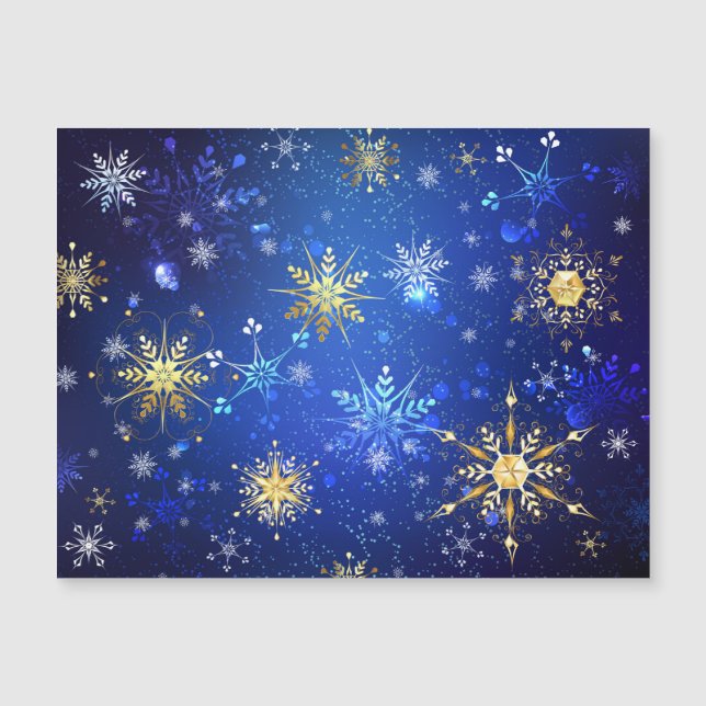 XMAS Blue Background with Golden Snowflakes Magnetic Invitation (Front)