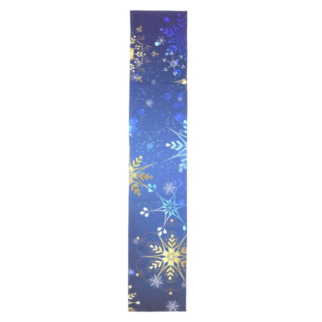 XMAS Blue Background with Golden Snowflakes Medium Table Runner (Front)