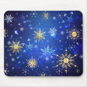 XMAS Blue Background with Golden Snowflakes Mouse Mat