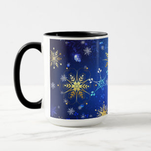 XMAS Blue Background with Golden Snowflakes Mug