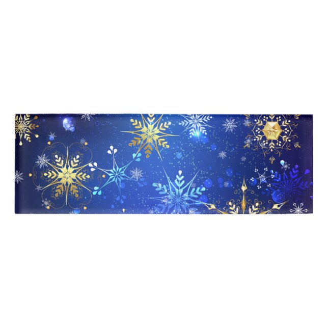 XMAS Blue Background with Golden Snowflakes Name Tag (Front)