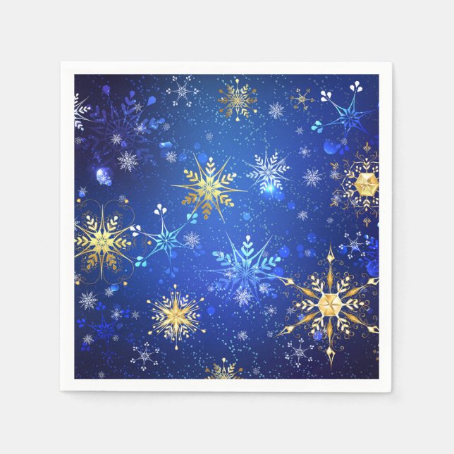 XMAS Blue Background with Golden Snowflakes Napkin (Front)