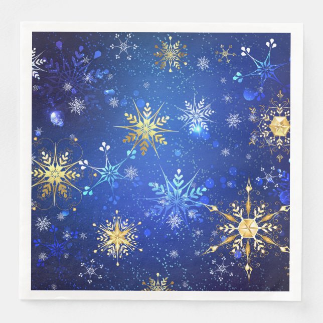 XMAS Blue Background with Golden Snowflakes Napkin (Front)