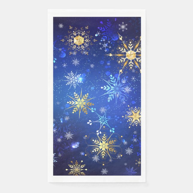XMAS Blue Background with Golden Snowflakes Napkin (Front)