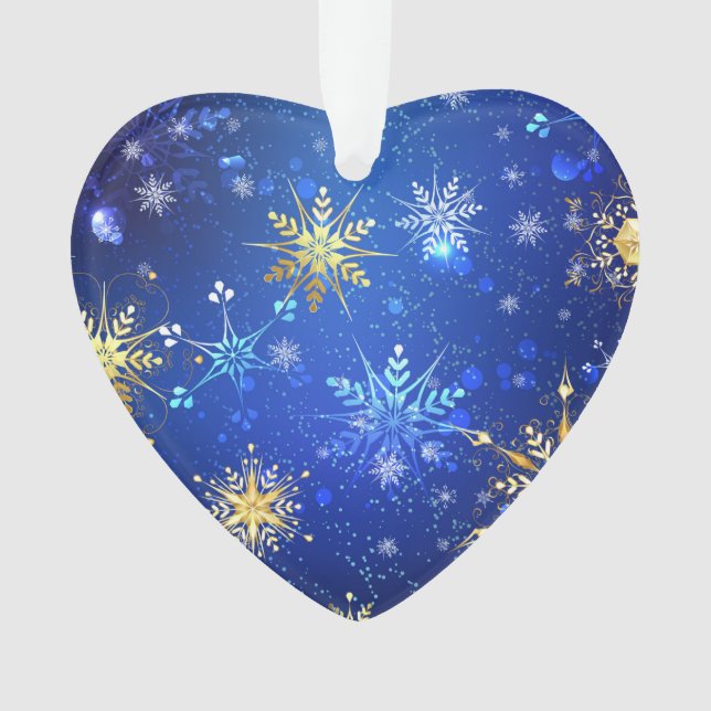 XMAS Blue Background with Golden Snowflakes Ornament (Front)
