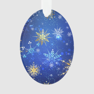 XMAS Blue Background with Golden Snowflakes Ornament