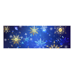 XMAS Blue Background with Golden Snowflakes Photo Print