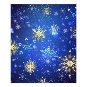 XMAS Blue Background with Golden Snowflakes Photo Print