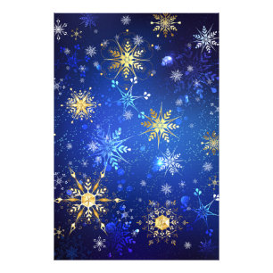 XMAS Blue Background with Golden Snowflakes Photo Print