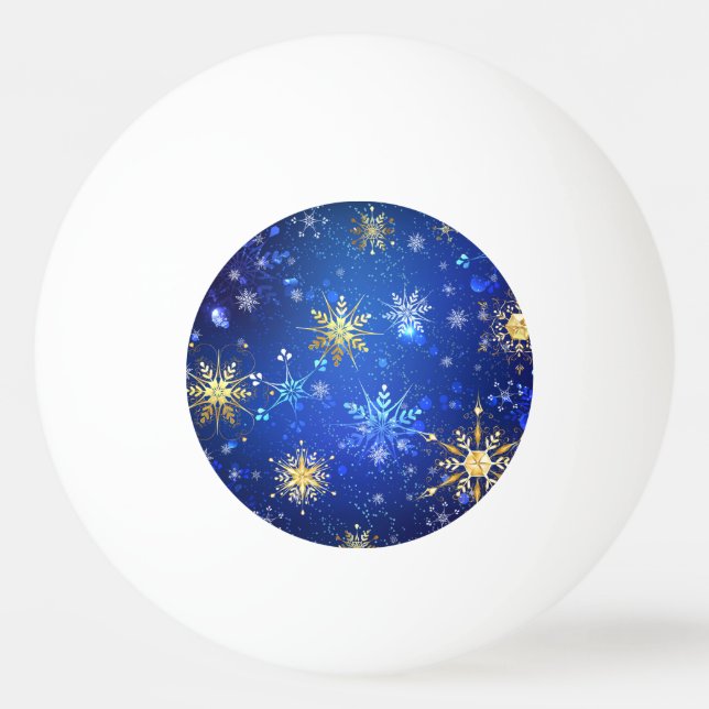 XMAS Blue Background with Golden Snowflakes Ping Pong Ball (Front)