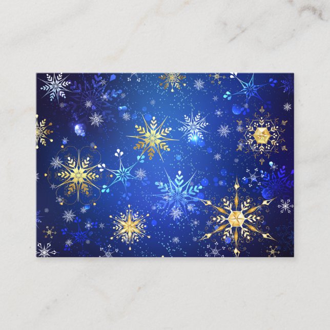 XMAS Blue Background with Golden Snowflakes Place Card (Front)