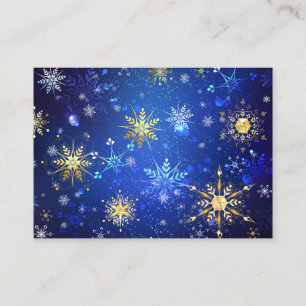 XMAS Blue Background with Golden Snowflakes Place Card