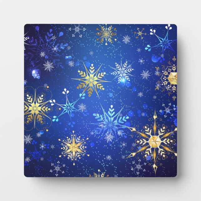 XMAS Blue Background with Golden Snowflakes Plaque (Front)