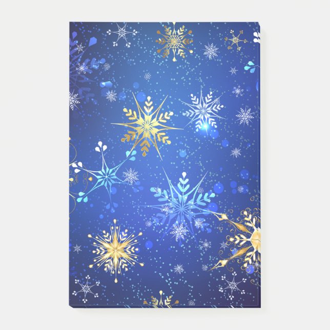 XMAS Blue Background with Golden Snowflakes Post-it Notes (Front)