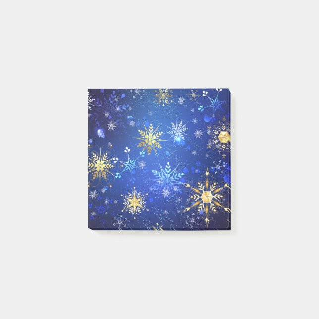 XMAS Blue Background with Golden Snowflakes Post-it Notes (Front)