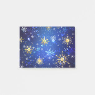 XMAS Blue Background with Golden Snowflakes Post-it Notes