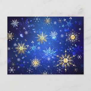 XMAS Blue Background with Golden Snowflakes Postcard