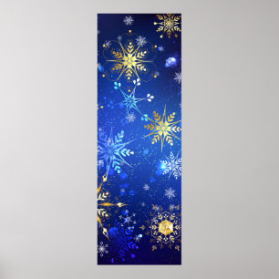 XMAS Blue Background with Golden Snowflakes Poster