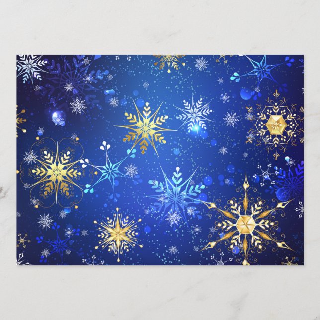 XMAS Blue Background with Golden Snowflakes Programme (Front)