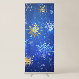 XMAS Blue Background with Golden Snowflakes Retractable Banner